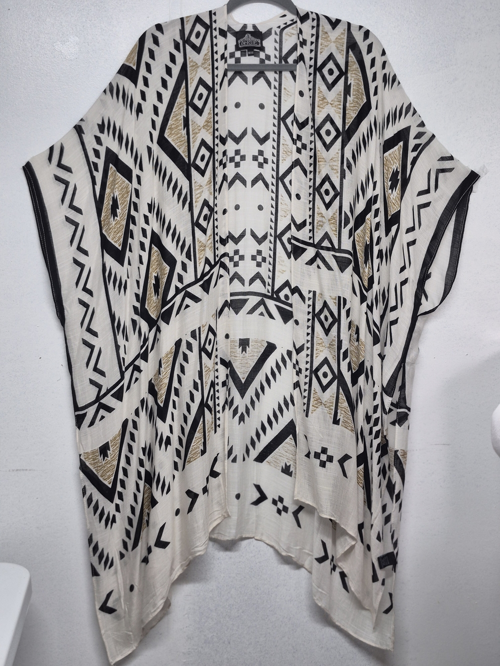 ANGIE Tribal Kimono Cardigan Lightweight Beach Cover Up Cream BOHO One Size
